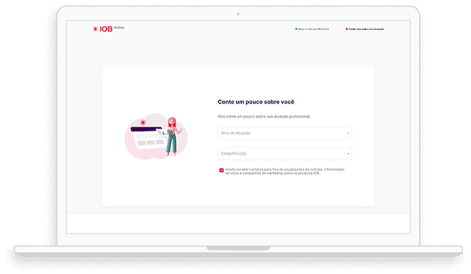 Tela para criação de conta na plataforma IOB Online