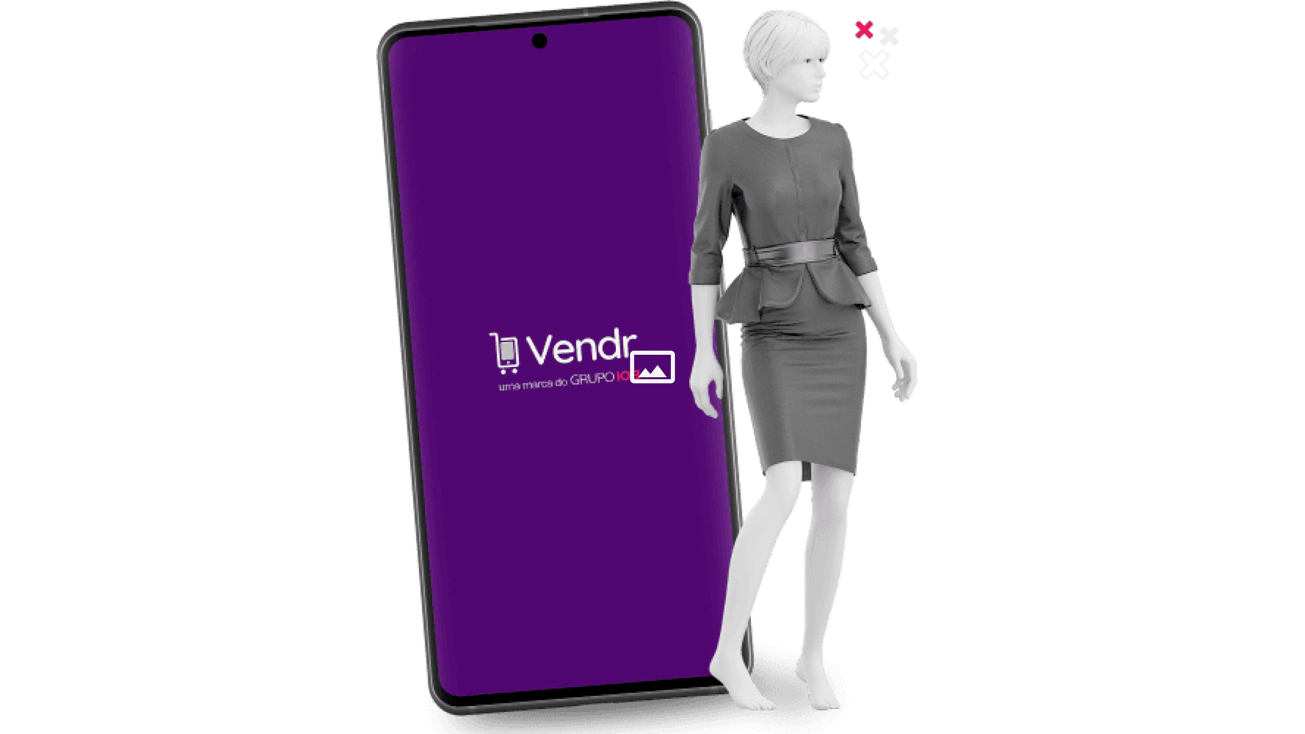 ilustração de manequim na frente de um celular