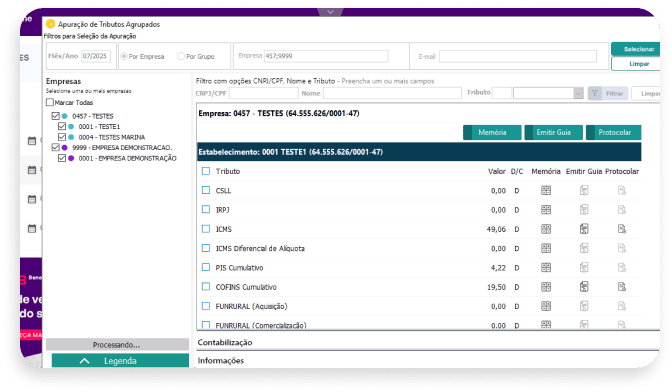 interface de apuração automática de tributos