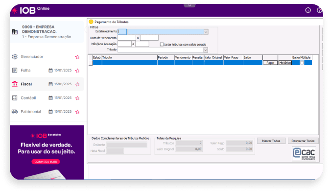interface integrada ao e-CAC para baixa de guias