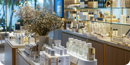 Loja de cosméticos com vários produtos expostos