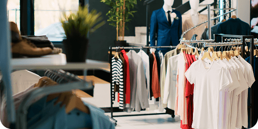 Araras de roupas em loja de moda casual