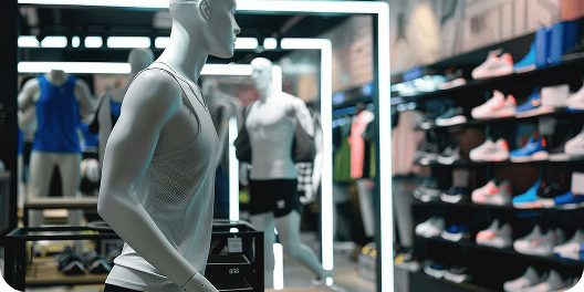 Manequíns e araras de roupas em loja esportiva