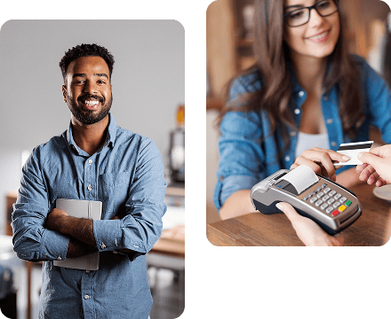 Profissionais sorridentes usando o cartão IOB Benefícios