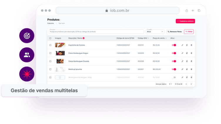 Tela de cadastro dos produtos no sistema IOB PME