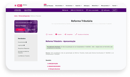Tela do portal de conteúdo regulatório IOB Online