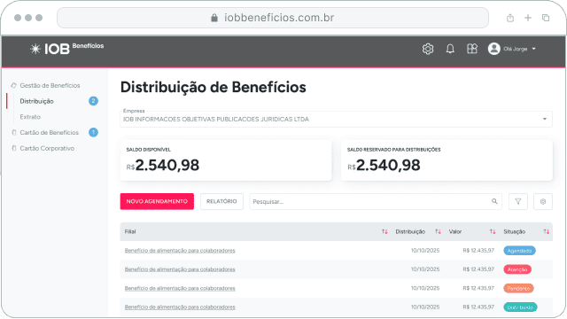 Tela do sistema IOB Benefícios para controle do RH