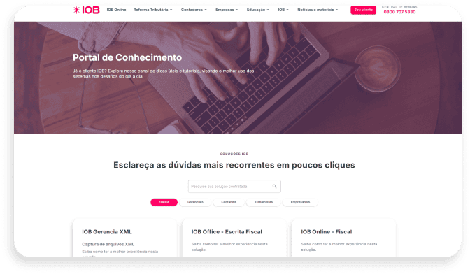 Tela inicial do portal de conhecimento IOB