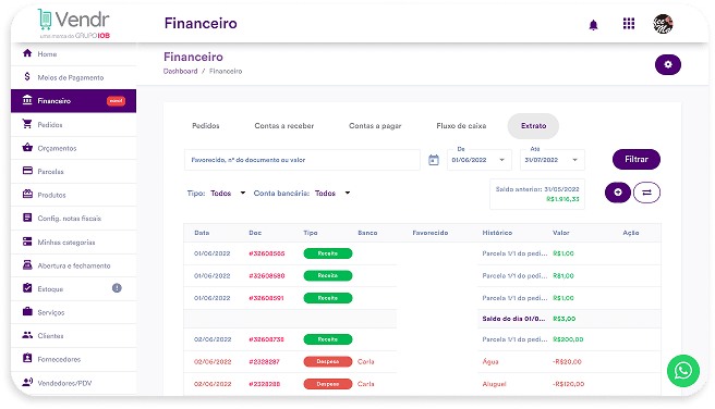 tela do sistema financeiro Vendr da IOB